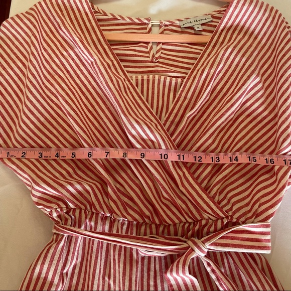 Pink Thread Red and White Stripe Cross Front Short Sleeve Jumpsuit - Picture 11 of 13
